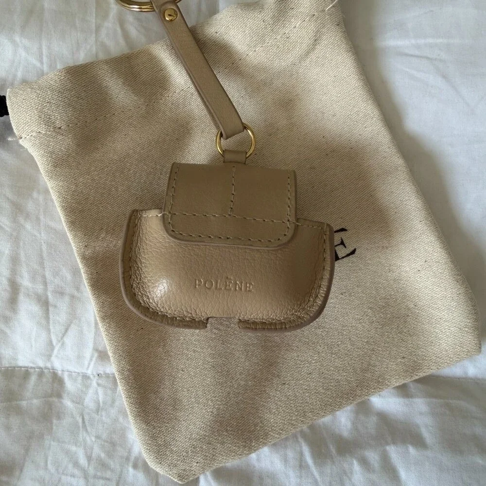 Polene AirPods Case Sable Beige Leather Keychain Luxury Cover Minimalist Tech